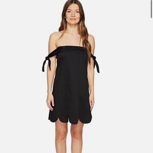 Zac Posen Isla Black Off Shoulder Scalloped Hem Mini Dress Size 0 NWT